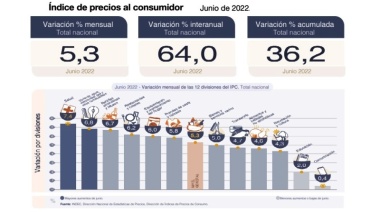 El índice de precios al consumidor en Junio de 2022, aumentó el 5,3%